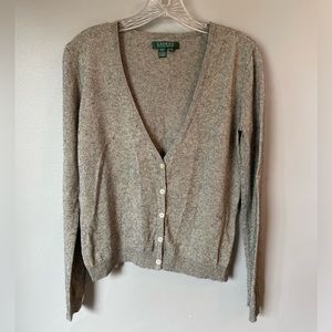 Lauren Ralph Lauren Silk Cashmere Gray Cardigan Sweater M